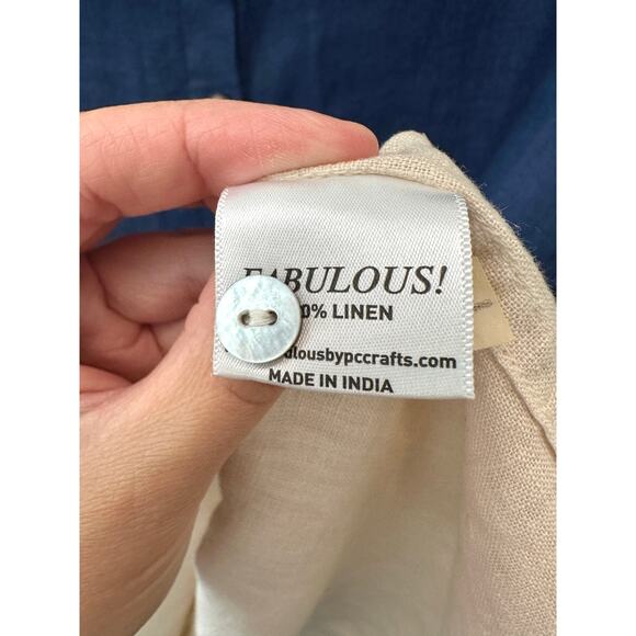 FABULOUS! | 100% Linen Blue Tan Ombre Beach Oversized Button Down Shirt | XL - Picture 6 of 7